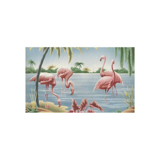 Turner Flamingo Outdoor Rug — Vintage Bird Lithograph Patio Mat - Home Decor - Pink Flamingos