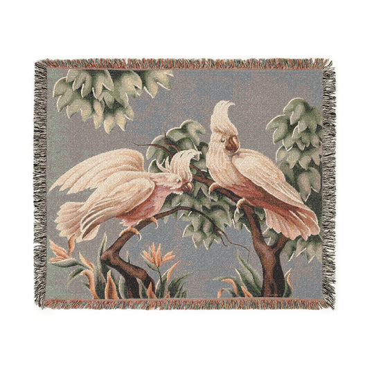 Turner White Cockatoos Woven Blanket | Print - on - Demand Tapestry Throw - Home Decor - Pink Flamingos
