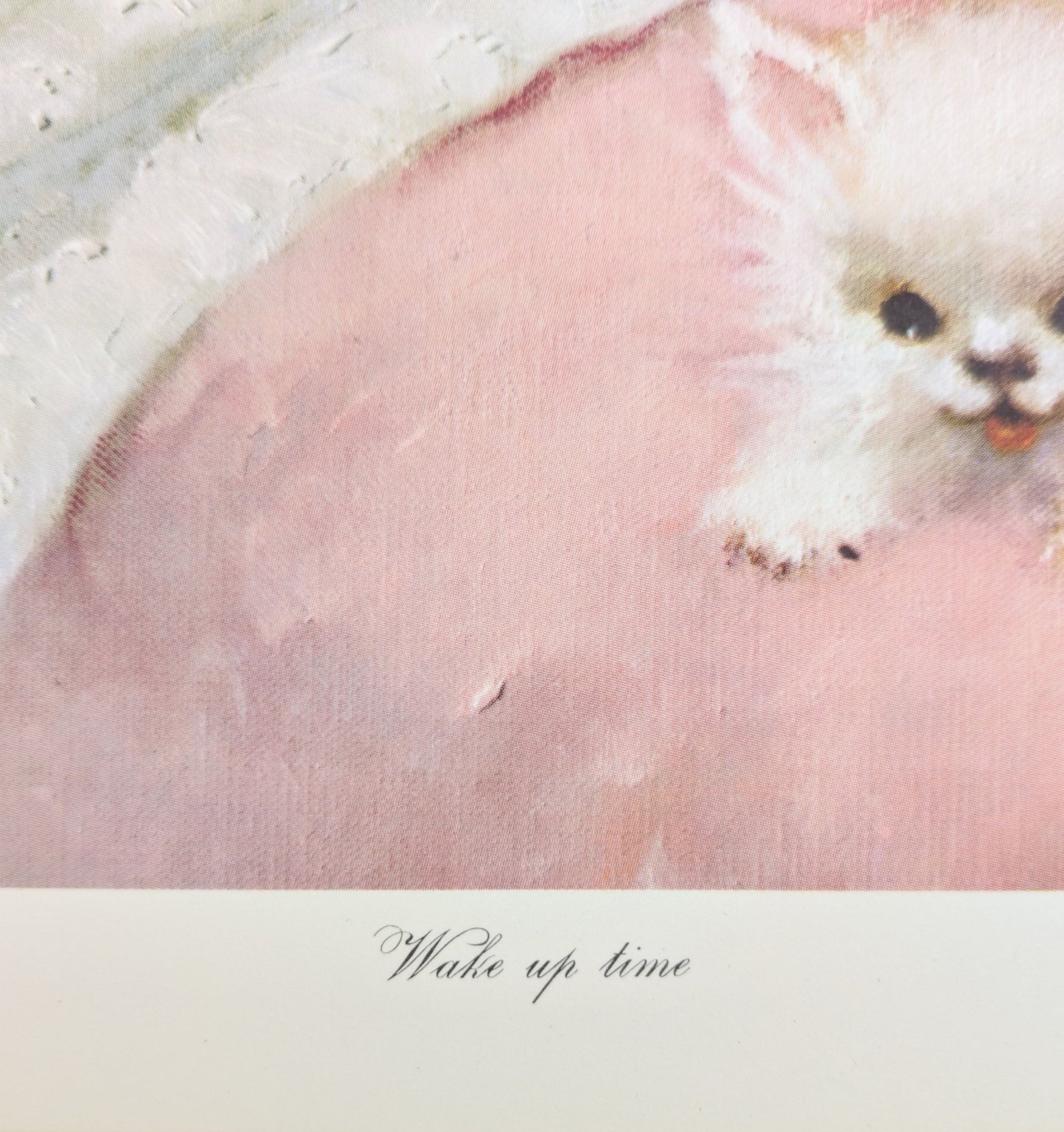 Wake - up Time by Florence Kroger | 1958 Vintage Lithograph | Kitten & Crib Nursery Art - Offset Lithograph - Pink Flamingos