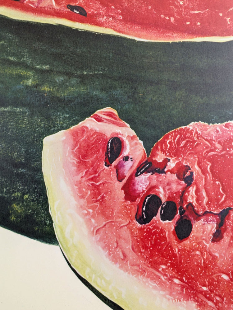 Watermelon by A.P. Lowrie, large mint condition vintage collotype printed in 1950 - Collotype - Pink Flamingos