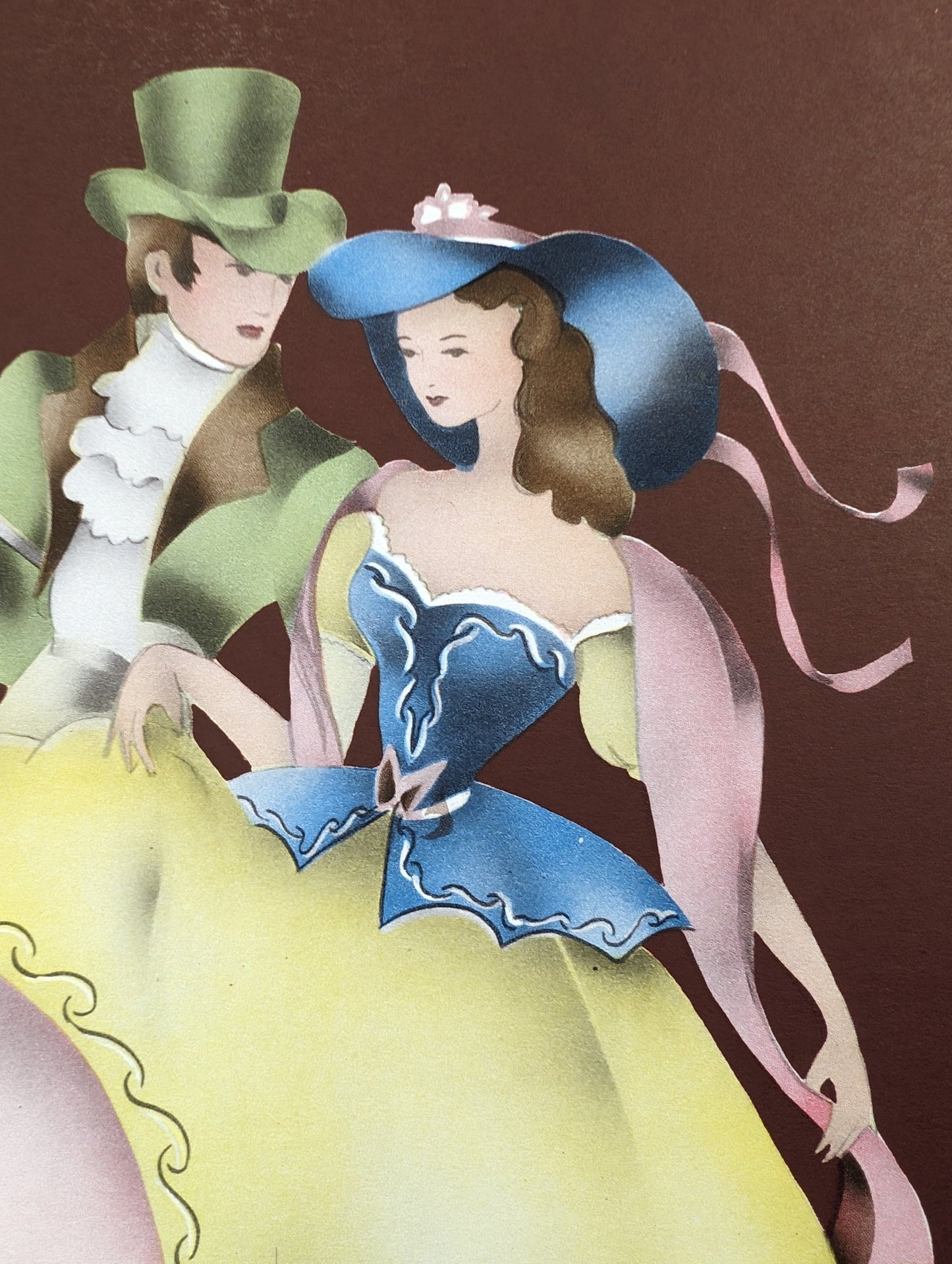 Beautytone Couples Dancing by Terone, 1943 mint condition vintage lithograph from Borin Art - Pink Flamingos