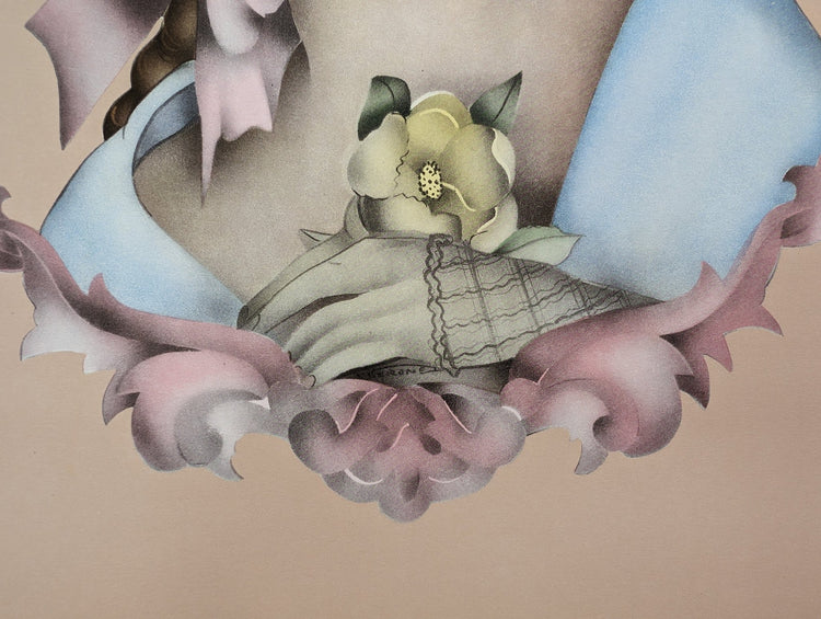 Beautytone Lady Portrait by Terone, 1943 mint condition vintage lithograph from Borin Art - Pink Flamingos