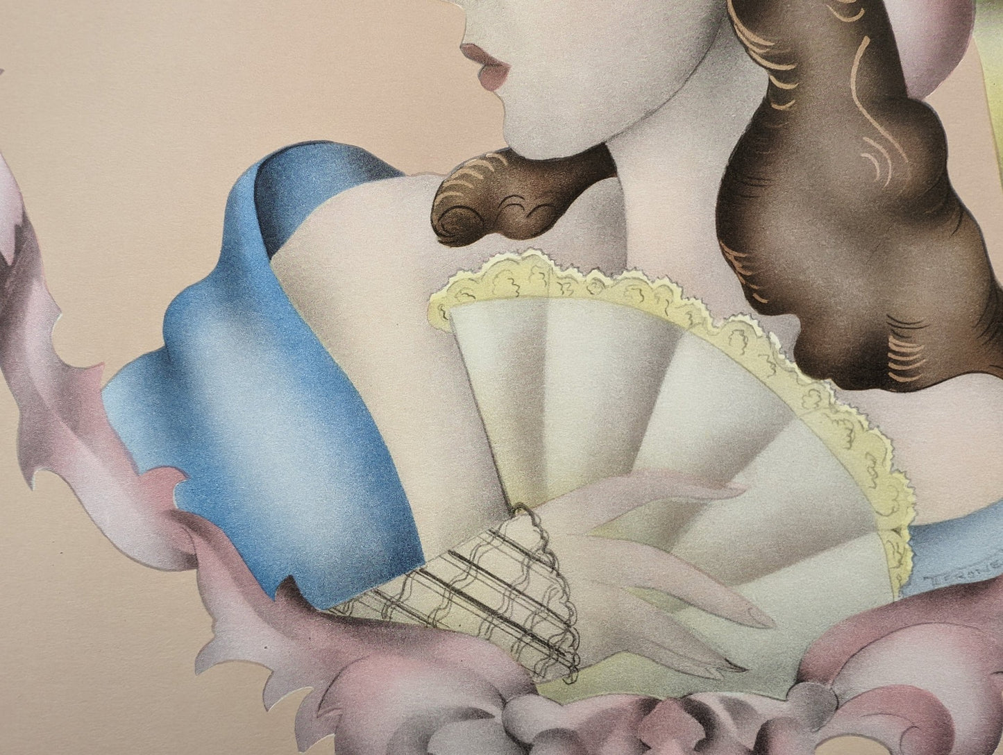 Beautytone Lady Profile by Terone, 1943 mint condition vintage lithograph from Borin Art - Pink Flamingos