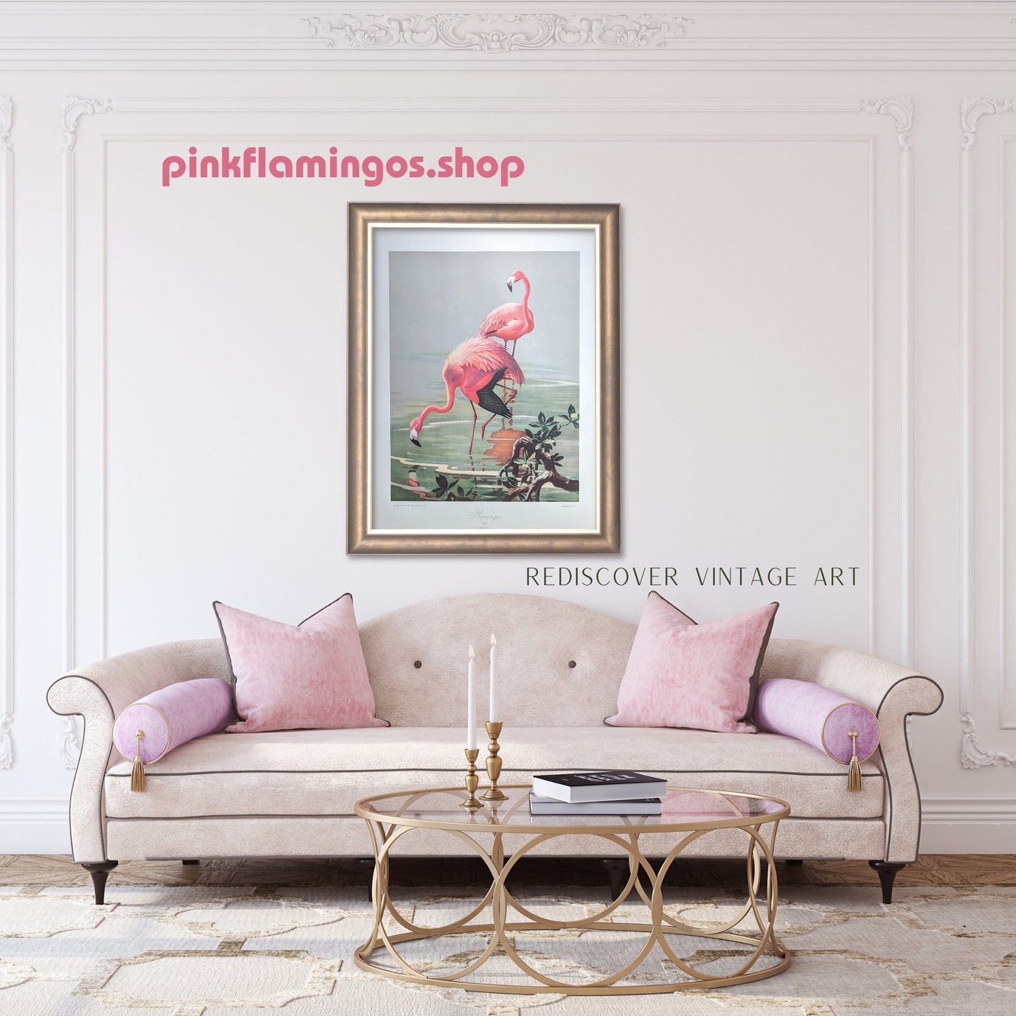 Flamingos by Roger Tory Peterson, mint condition vintage lithograph printed in the 1940s - Offset Lithograph - Pink Flamingos