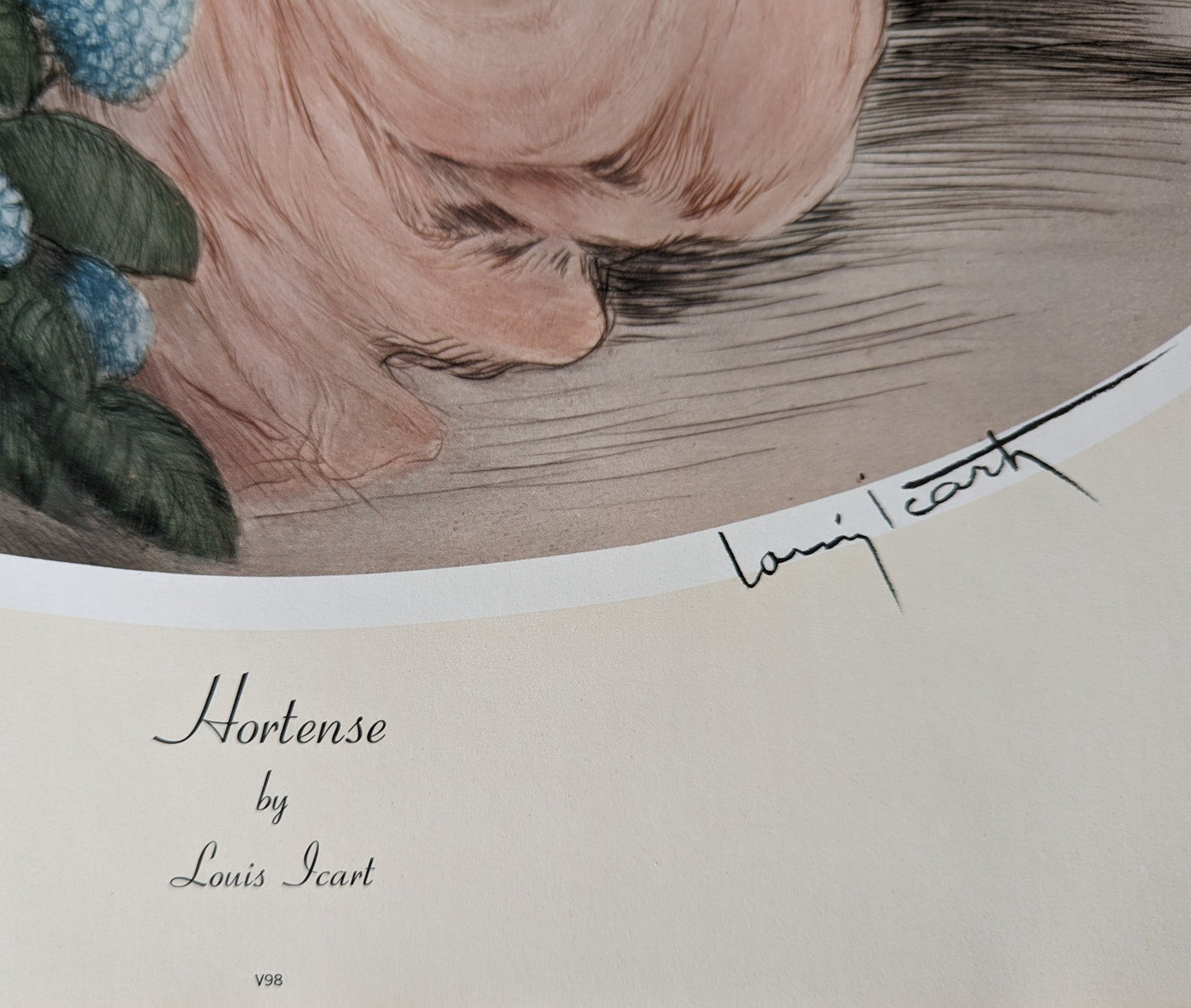 Hortense by Louis Icart, mint condition vintage French Art Deco lithograph printed in the 1970s - Offset Lithograph - Pink Flamingos