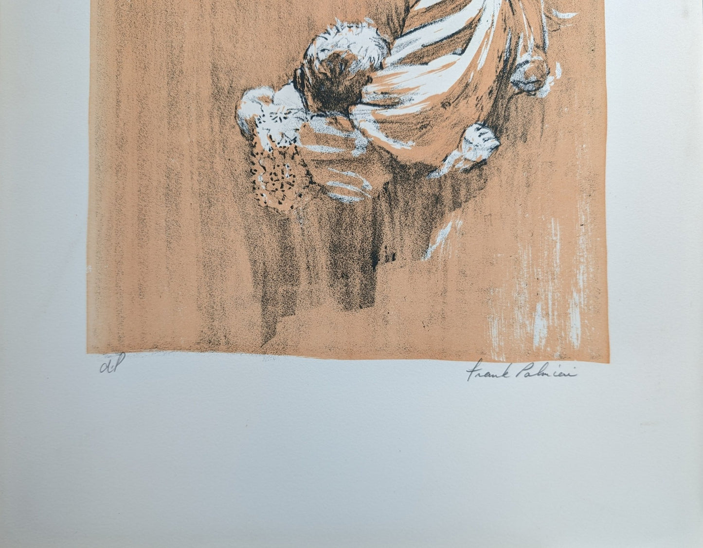 Mother and Baby by Frank Palmieri, vintage signed and serial numbered stone lithograph circa 1970 - Stone Lithograph - Pink Flamingos