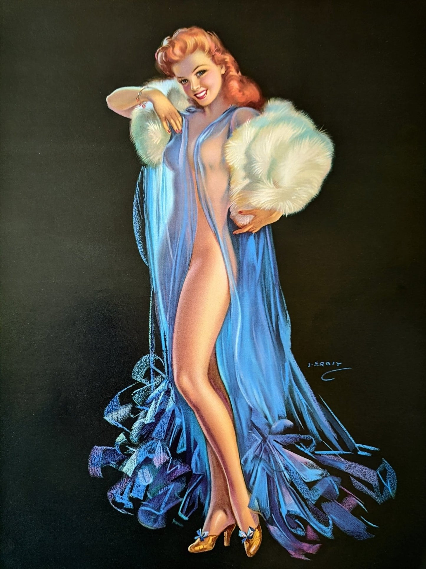 Redhead Pinup by Erbit, mint condition vintage print circa 1950-1980 - Pink Flamingos