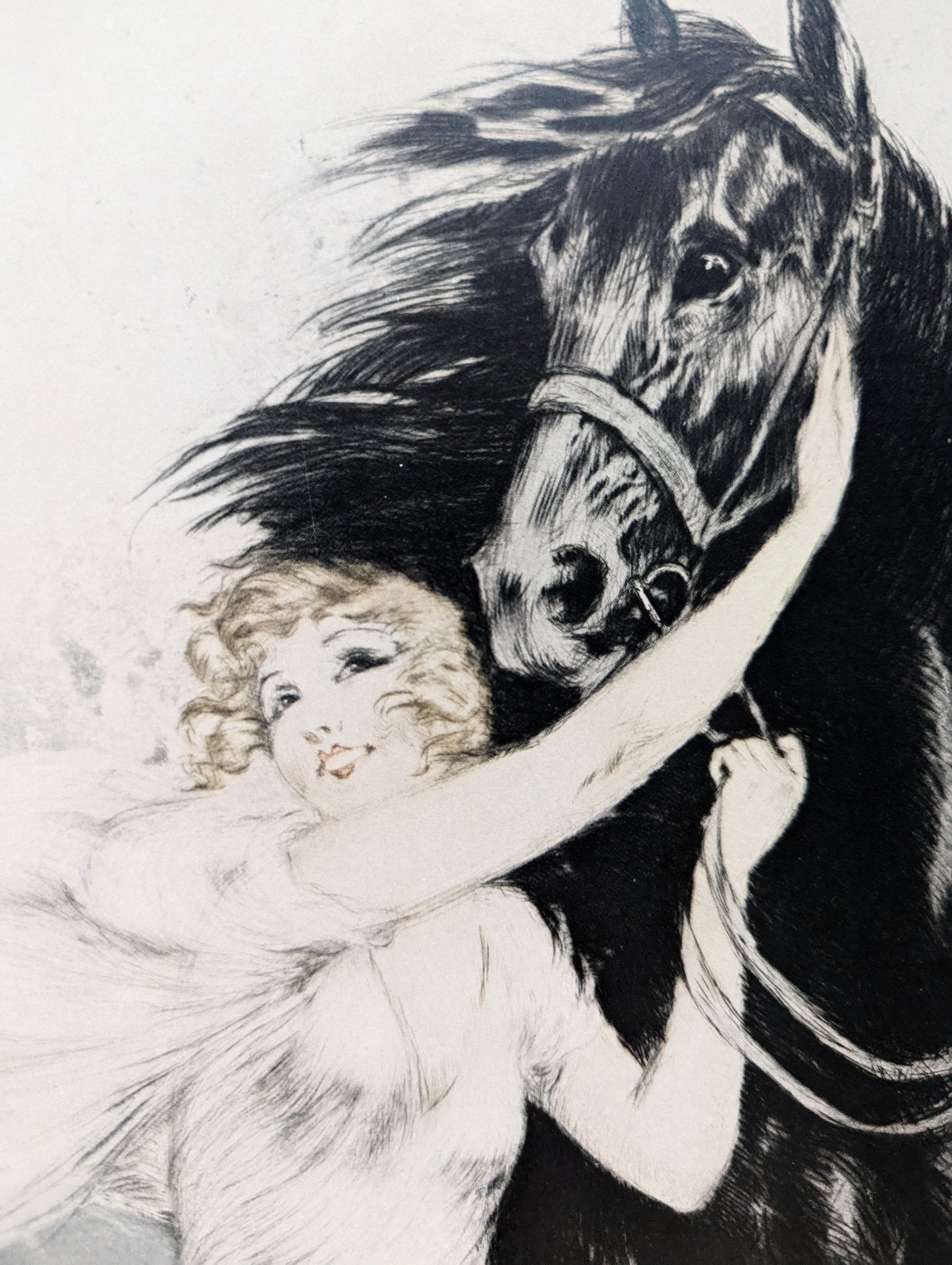 Youth by Louis Icart, mint condition vintage French Art Deco lithograph printed in the 1970s - Offset Lithograph - Pink Flamingos