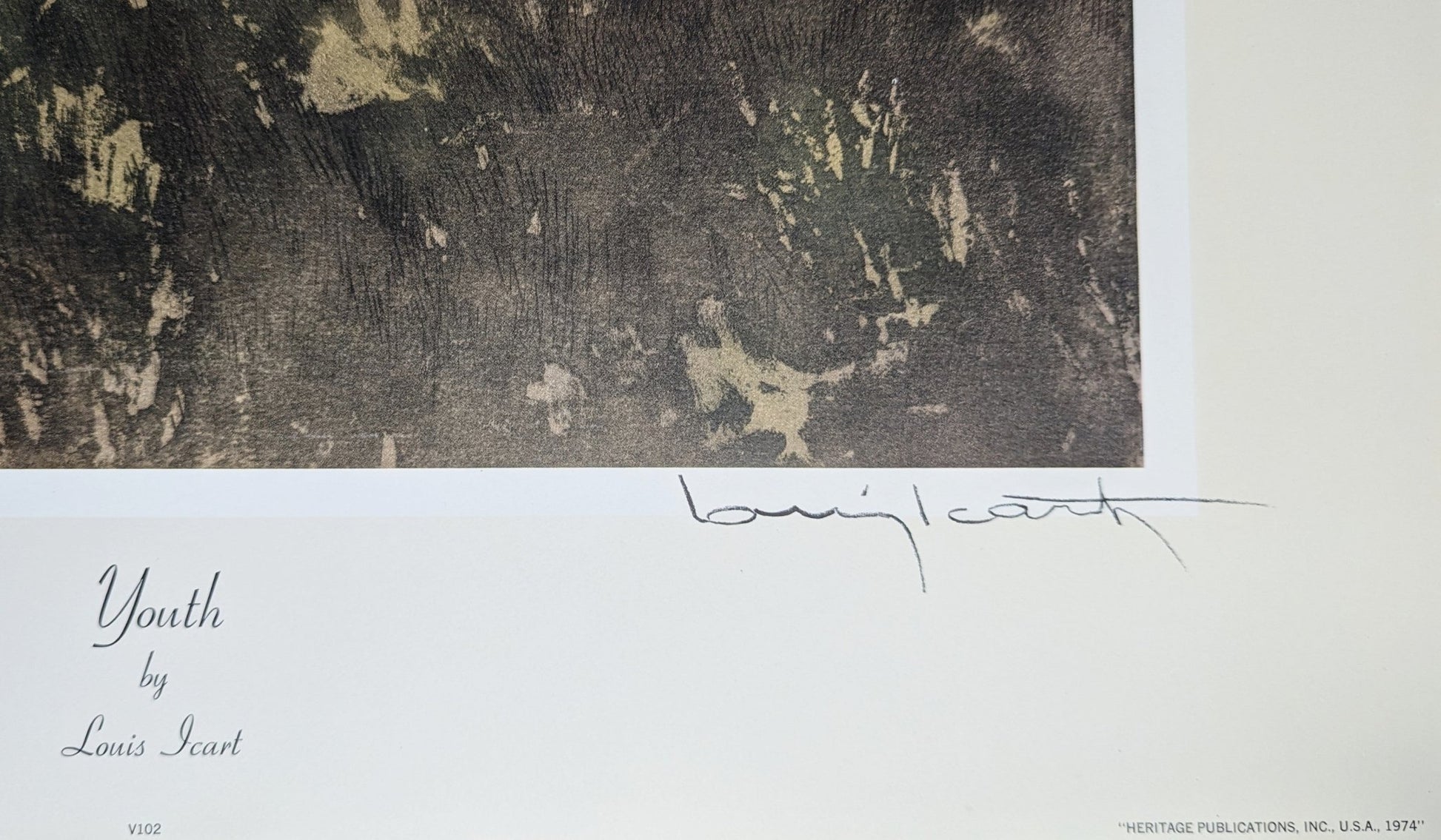 Youth by Louis Icart, mint condition vintage French Art Deco lithograph printed in the 1970s - Offset Lithograph - Pink Flamingos