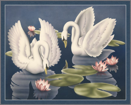Custom Framed Turner Swans and Lillies | Premium Giclee Print | Vintage Bird Lithograph