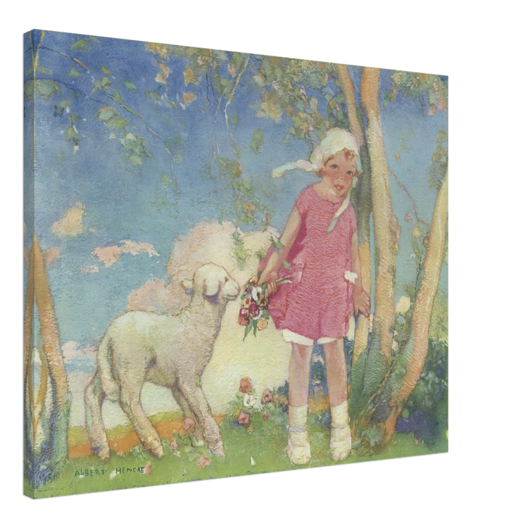 Mary and Her Little Lamb by Albert Hencke | Vintage Nursery Art Print | Canvas Print