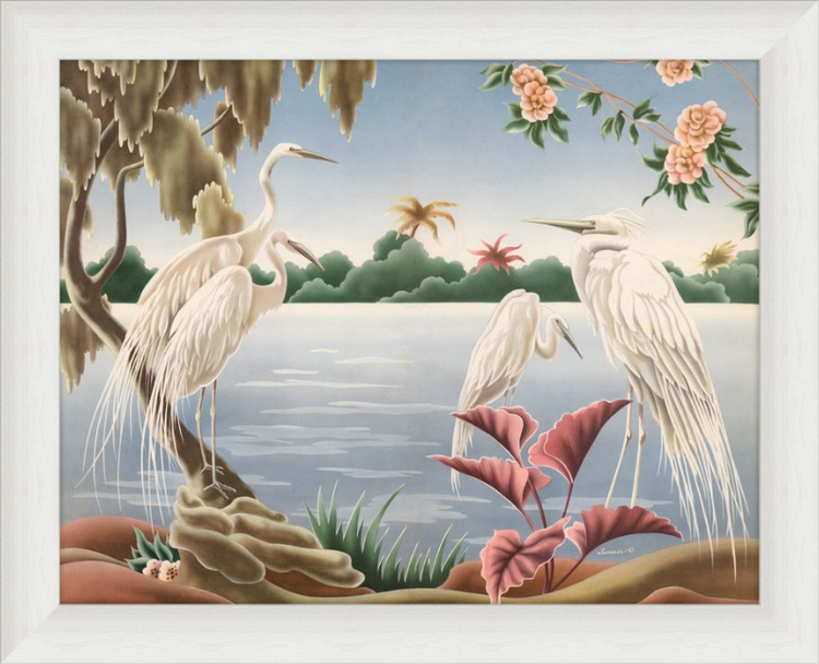 Custom Framed Turner Egrets | Premium Giclee Print | Vintage Bird Lithograph