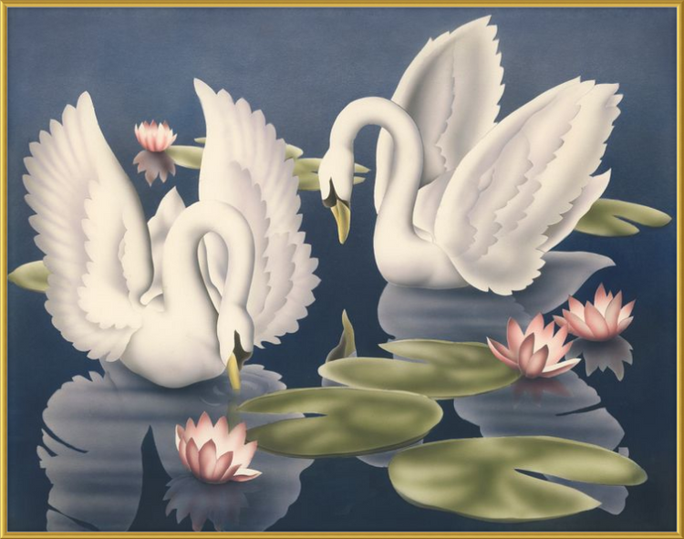 Custom Framed Turner Swans and Lillies | Premium Giclee Print | Vintage Bird Lithograph