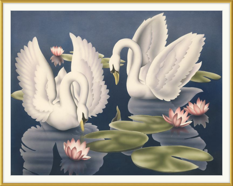 Custom Framed Turner Swans and Lillies | Premium Giclee Print | Vintage Bird Lithograph