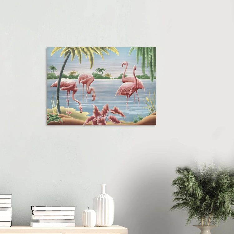 Turner Flamingo Brushed Aluminum Print | Vintage Tropical Bird Lithograph Metal Art