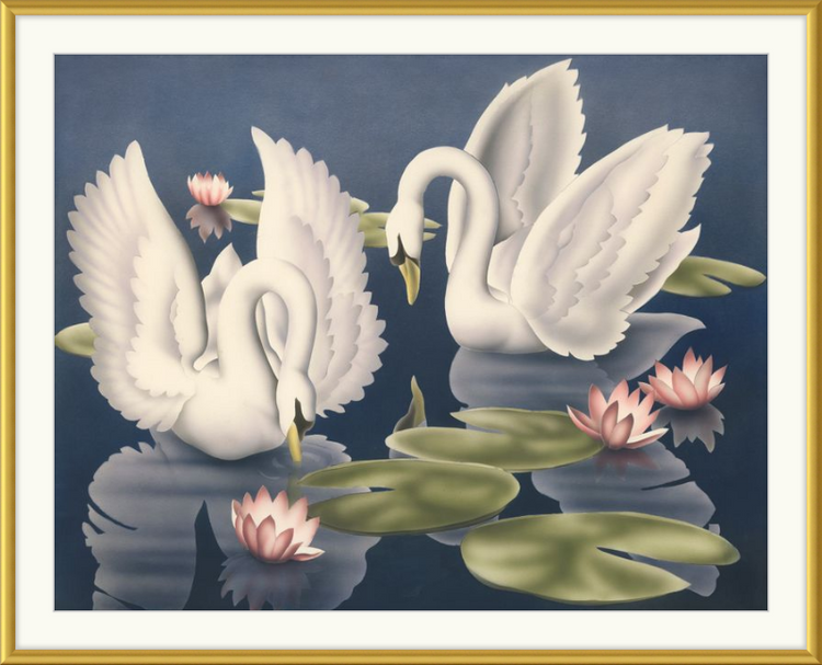 Custom Framed Turner Swans and Lillies | Premium Giclee Print | Vintage Bird Lithograph
