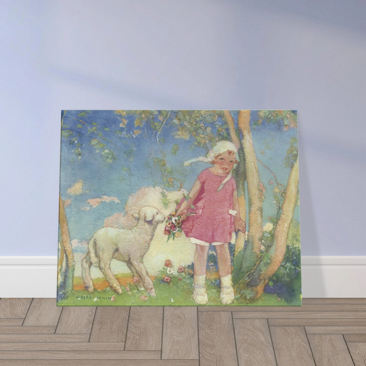 Mary and Her Little Lamb by Albert Hencke | Vintage Nursery Art Print | Canvas Print