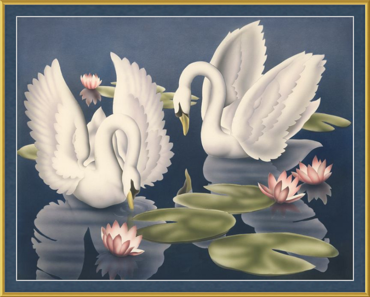 Custom Framed Turner Swans and Lillies | Premium Giclee Print | Vintage Bird Lithograph