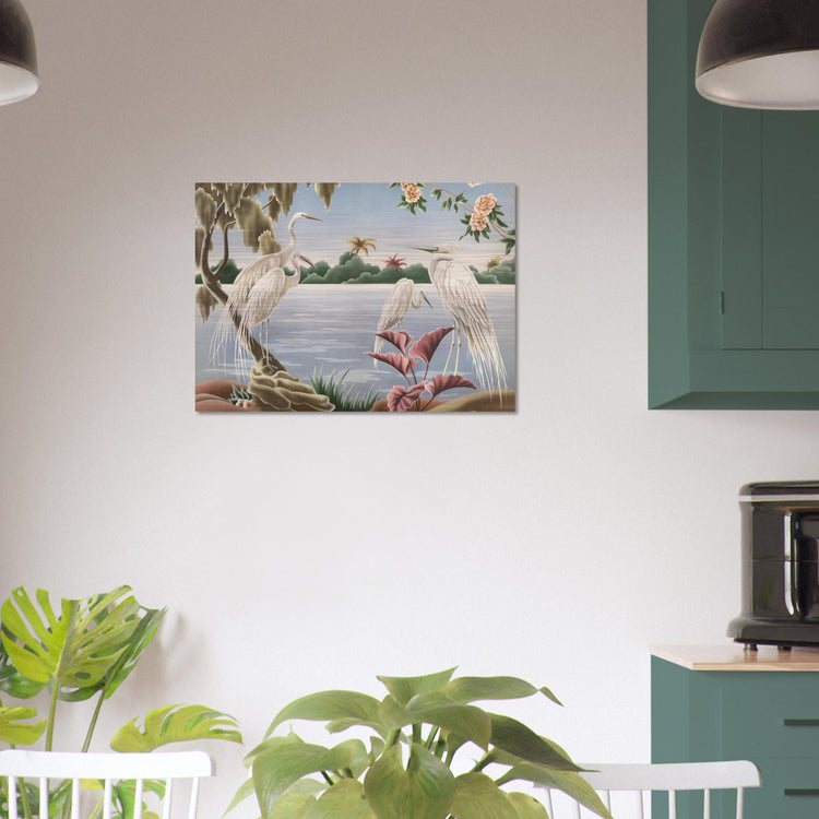 Turner Egrets Brushed Aluminum Print | Vintage Lakeside Bird Lithograph Metal Art