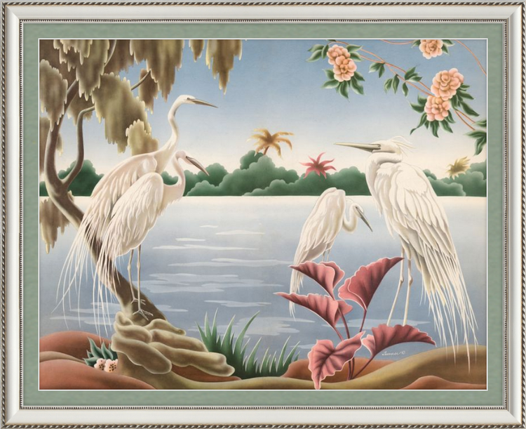 Custom Framed Turner Egrets | Premium Giclee Print | Vintage Bird Lithograph
