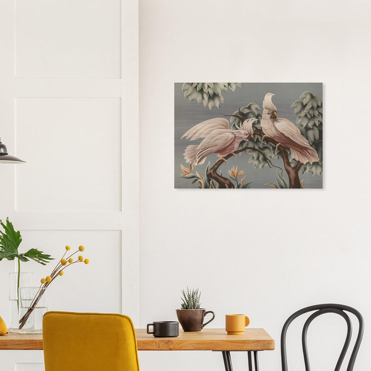 Turner White Cockatoos Brushed Aluminum Print | Vintage Tropical Bird Lithograph Metal Art