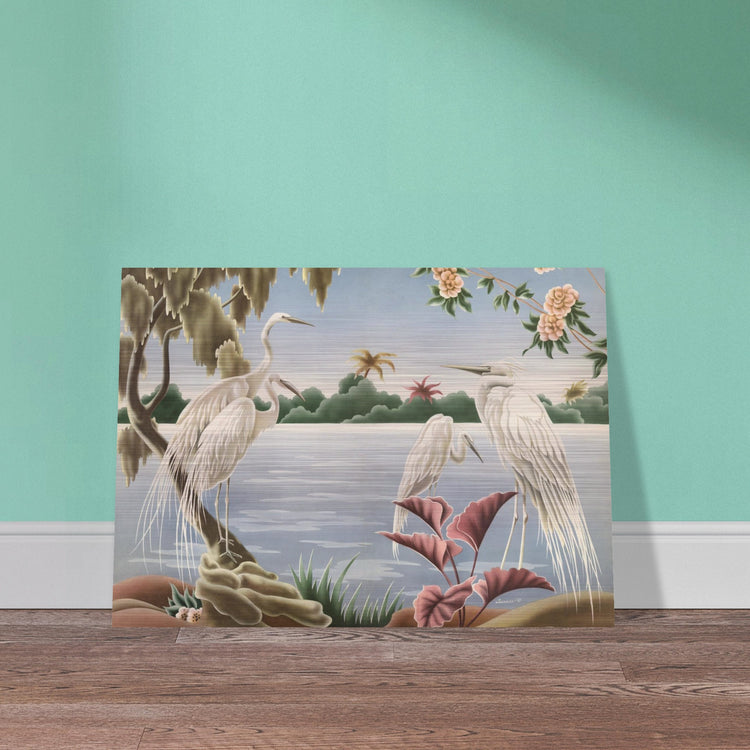 Turner Egrets Brushed Aluminum Print | Vintage Lakeside Bird Lithograph Metal Art