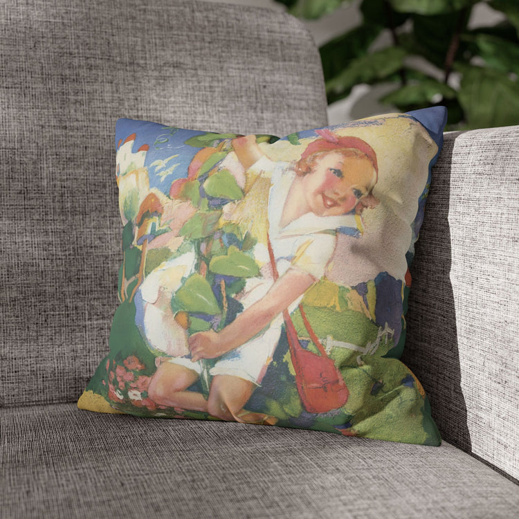 Jack and the Beanstalk by Albert Hencke | Vintage Nursery Illustration | Faux Suede Pillowcase