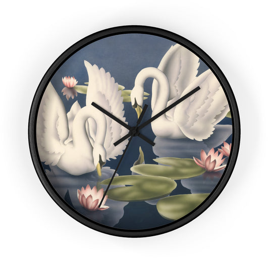 Turner Swans and Lillies Wall Clock — Vintage Bird Lithograph Home Decor