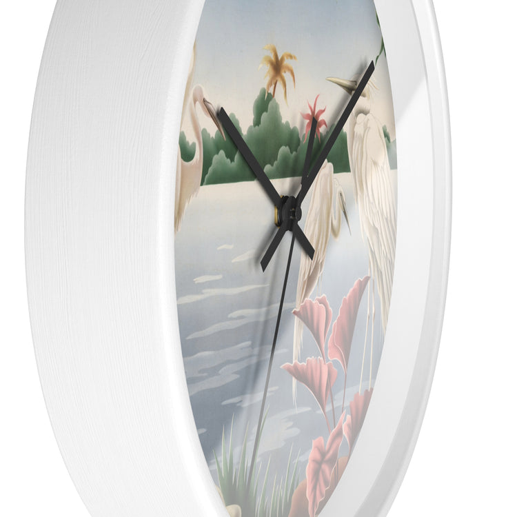 Turner Egrets Wall Clock — Vintage Lakeside Bird Lithograph Home Decor