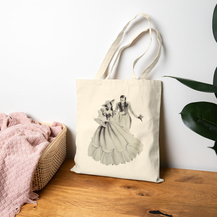 Vintage Romantic Portrait Tote Bag - Couple with Basket of Flowers | 1940s Turner Art