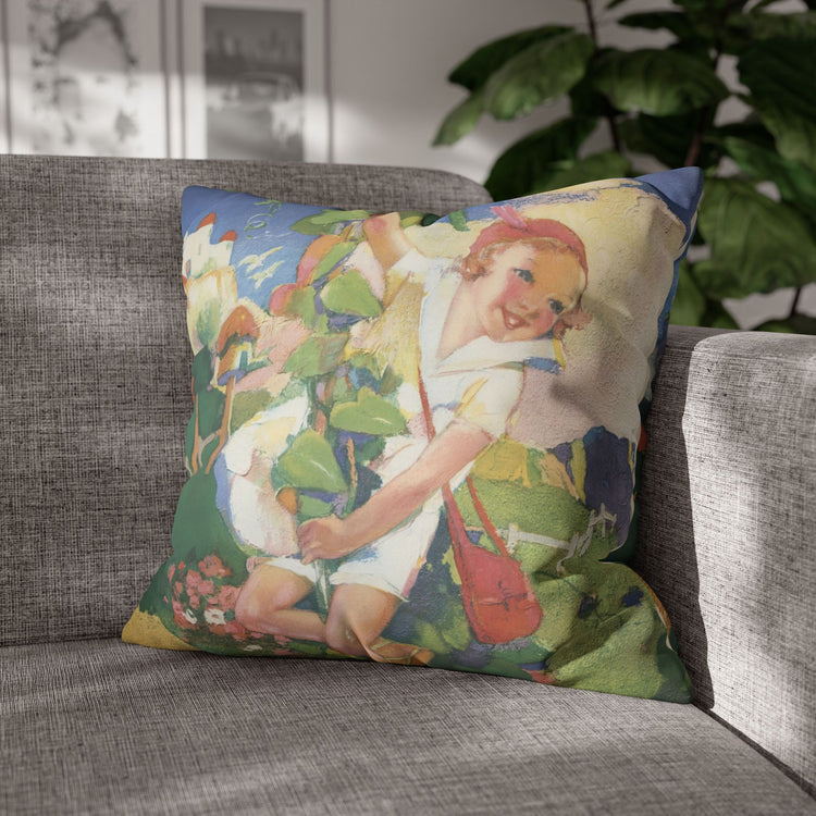 Jack and the Beanstalk by Albert Hencke | Vintage Nursery Illustration | Faux Suede Pillowcase