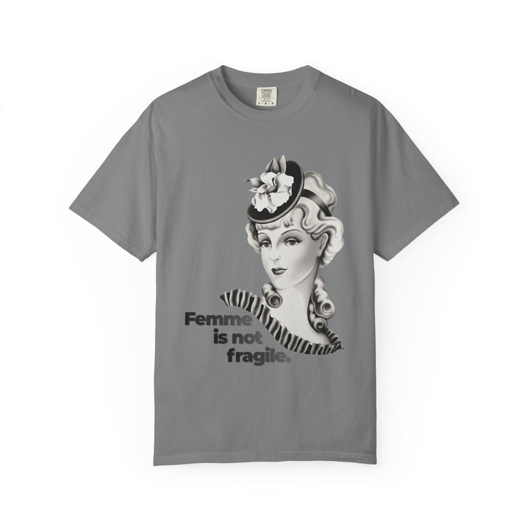 "Femme is Not Fragile" Vintage Portrait Tee | Queer Femme Pride | Garment-Dyed Heavyweight Crewneck