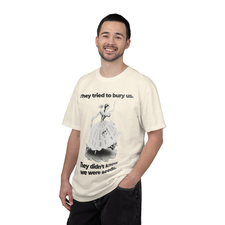 "They Tried to Bury Us" Vintage Portrait Tee | Immigrant & Queer Resilience | Garment-Dyed Heavyweight Crewneck