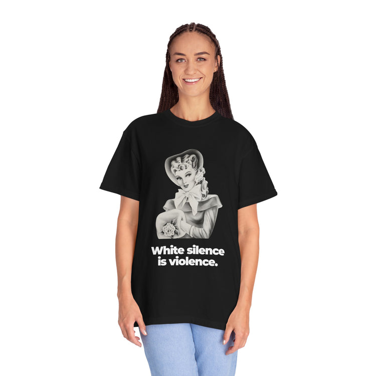"White Silence is Violence" Vintage Portrait Tee | Activist Apparel | Garment-Dyed Heavyweight Crewneck