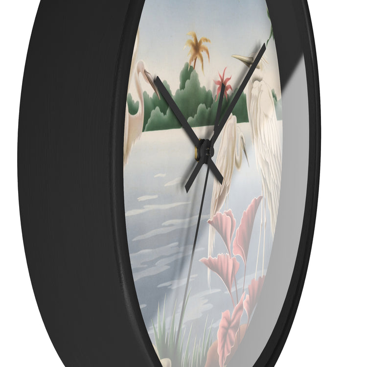 Turner Egrets Wall Clock — Vintage Lakeside Bird Lithograph Home Decor