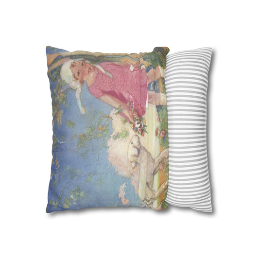 Mary and Her Little Lamb by Albert Hencke | Vintage Nursery Illustration | Faux Suede Pillowcase