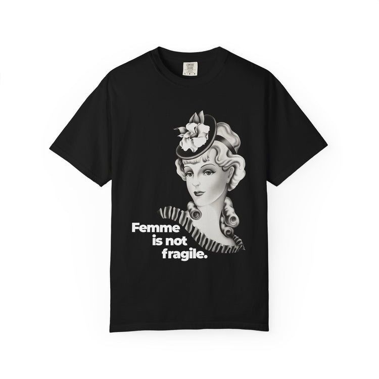 "Femme is Not Fragile" Vintage Portrait Tee | Queer Femme Pride | Garment-Dyed Heavyweight Crewneck