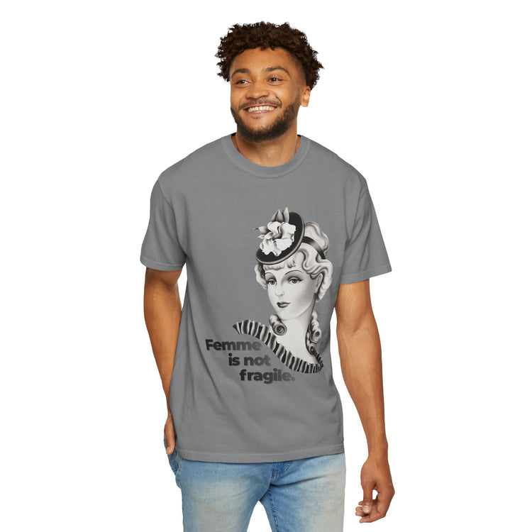 "Femme is Not Fragile" Vintage Portrait Tee | Queer Femme Pride | Garment-Dyed Heavyweight Crewneck