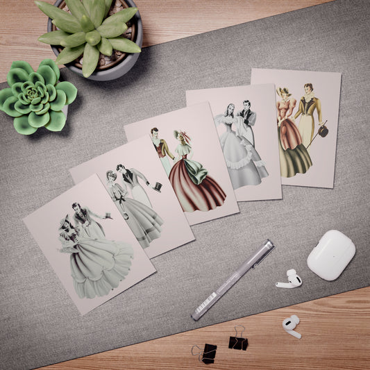 Vintage Turner Romantic Portrait Greeting Cards — 5-Pack Pink Bride & Groom Design Set