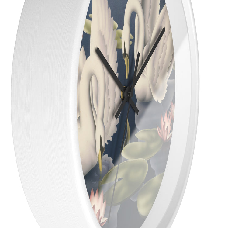 Turner Swans and Lillies Wall Clock — Vintage Bird Lithograph Home Decor