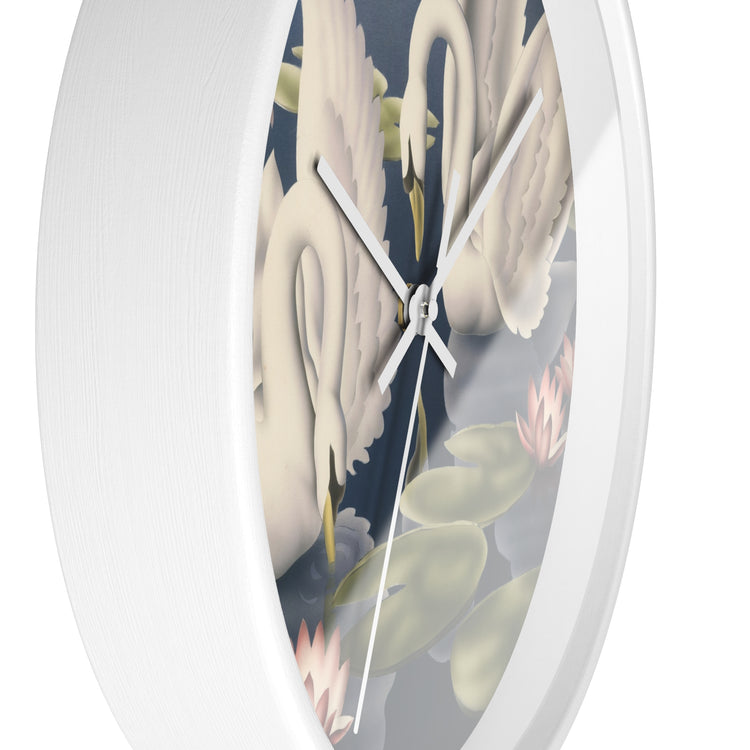 Turner Swans and Lillies Wall Clock — Vintage Bird Lithograph Home Decor