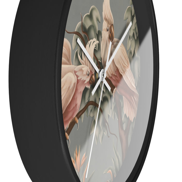 Turner White Cockatoos Wall Clock — Vintage Tropical Bird Lithograph Home Decor