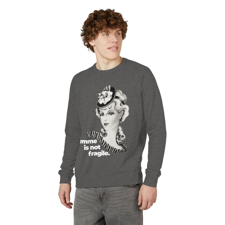 "Femme is Not Fragile" Vintage Portrait Raglan Crewneck | Queer Femme Pride | French Terry Sweatshirt