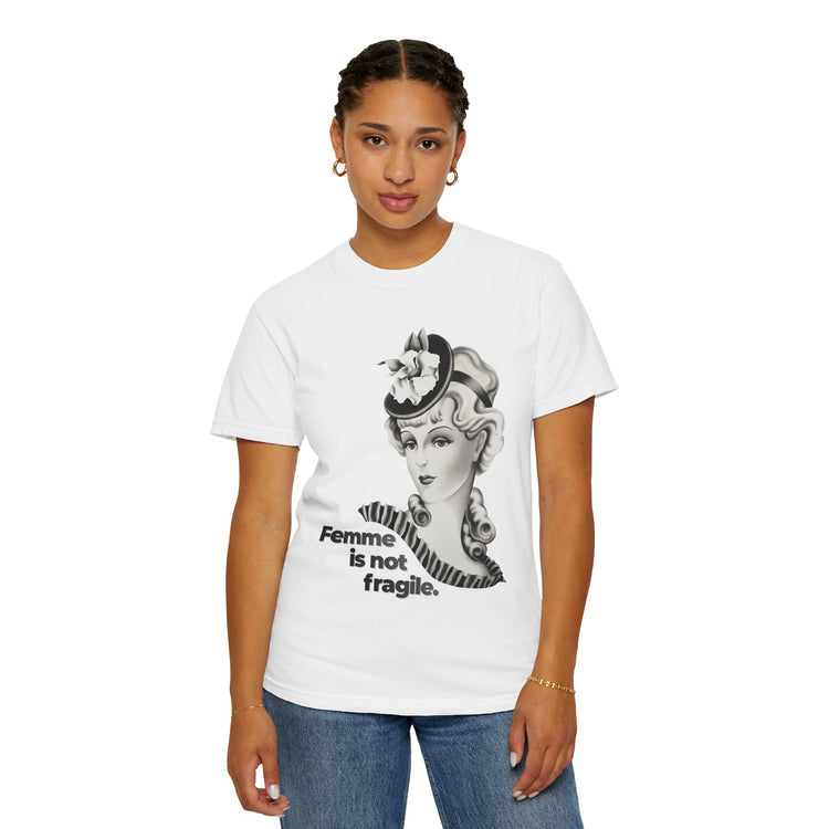 "Femme is Not Fragile" Vintage Portrait Tee | Queer Femme Pride | Garment-Dyed Heavyweight Crewneck