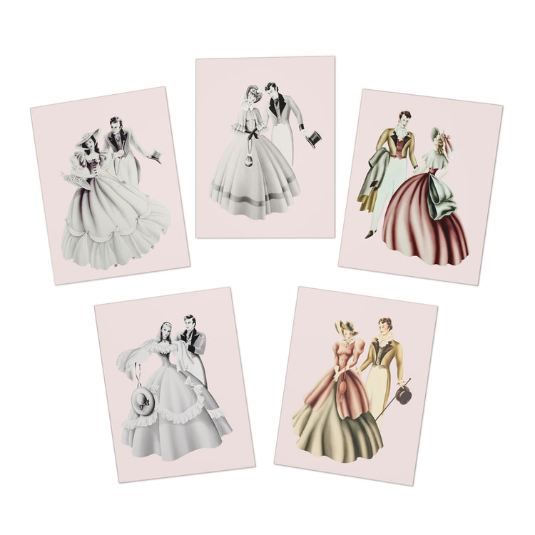 Vintage Turner Romantic Portrait Greeting Cards — 5-Pack Pink Bride & Groom Design Set