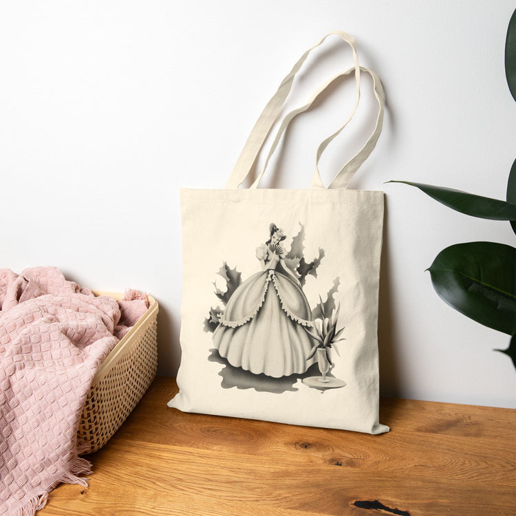 Vintage Romantic Portrait Tote Bag - Lady with Fan B&W | 1940s Turner Art