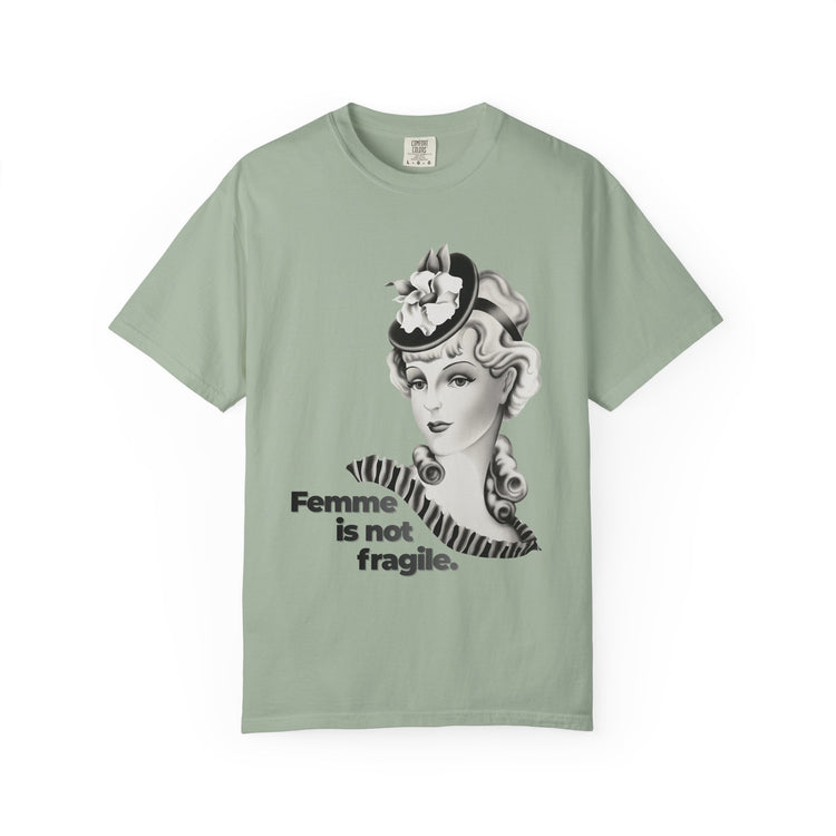 "Femme is Not Fragile" Vintage Portrait Tee | Queer Femme Pride | Garment-Dyed Heavyweight Crewneck
