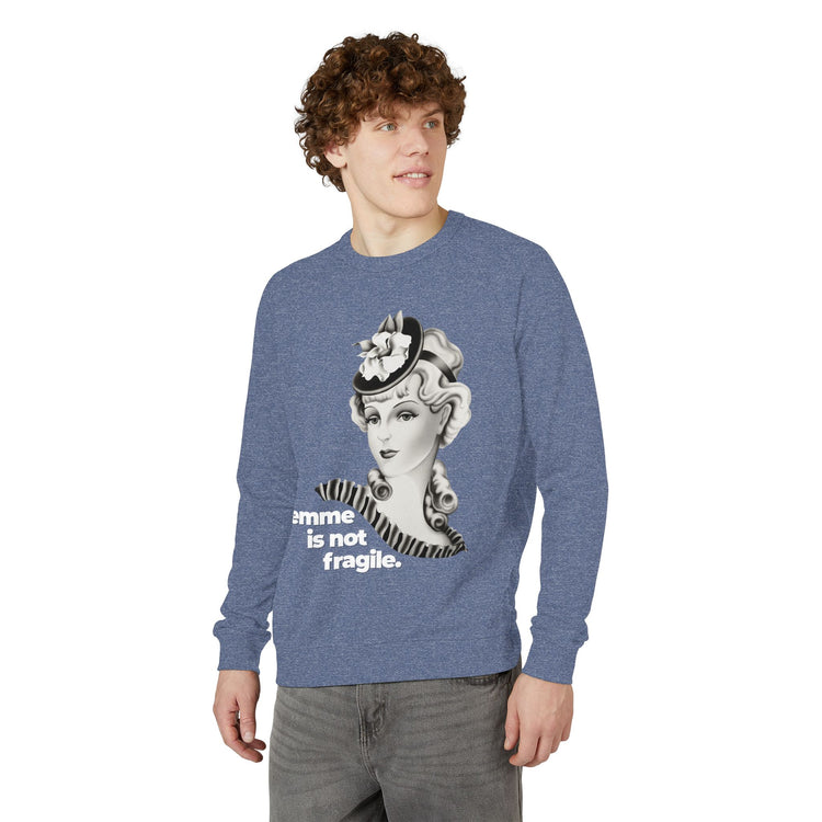 "Femme is Not Fragile" Vintage Portrait Raglan Crewneck | Queer Femme Pride | French Terry Sweatshirt
