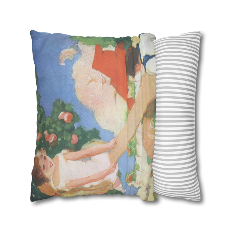 See Saw by Albert Hencke | Vintage Nursery Illustration | Faux Suede Pillowcase