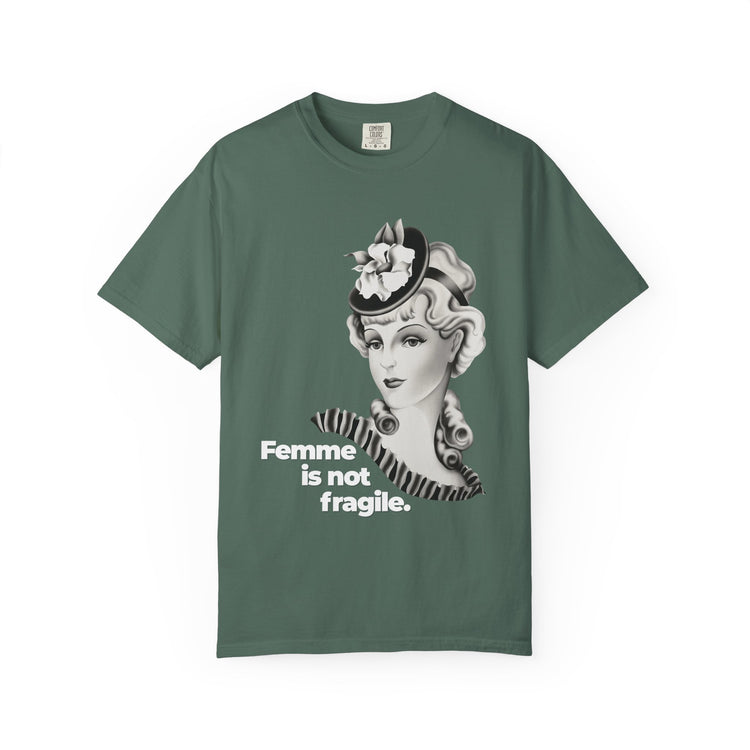 "Femme is Not Fragile" Vintage Portrait Tee | Queer Femme Pride | Garment-Dyed Heavyweight Crewneck